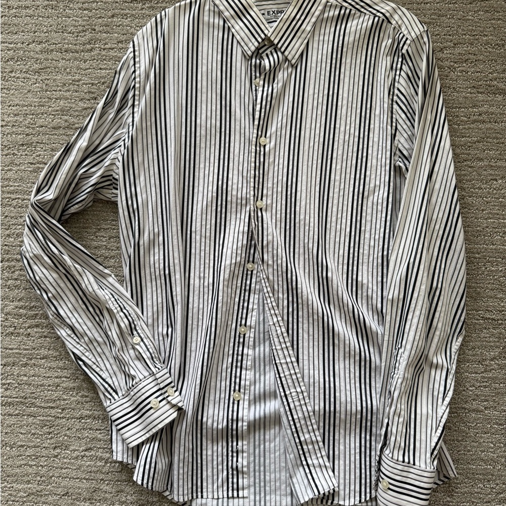 Express Black and White Casual Button Down Shirt